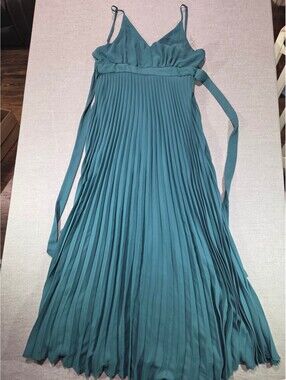 Charmed Hearts teal pleated spaghetti strap dress
